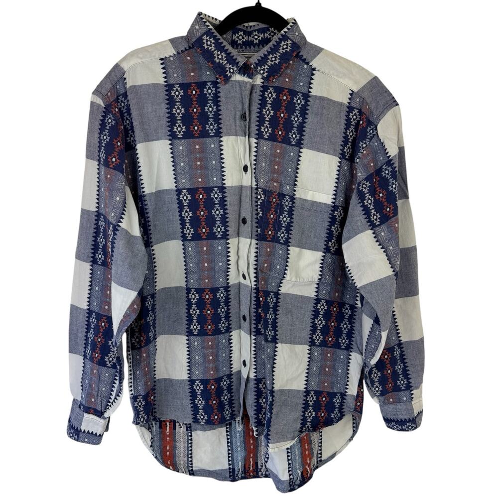 Vintage Company One Womens Large Flannel Button Down Shirt Blue Grandpacore